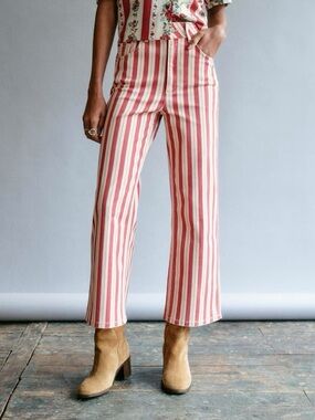 NWT Sézane Le Crop Jeans in Cream and Terracotta Stripes Size 4/36